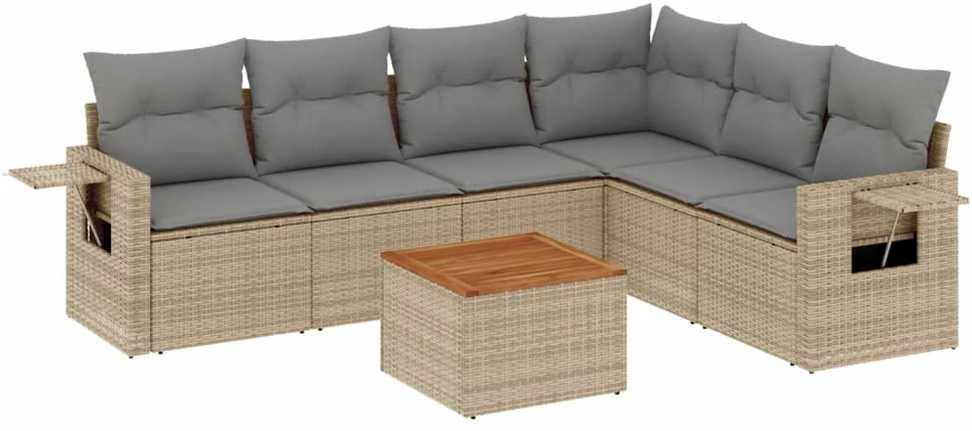 Sofa Sofos komplektas su pagalvėlėmis, 7 dalių, smėlio, poliratanas