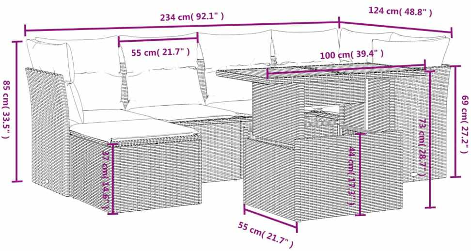 Sofa Sofos komplektas su pagalvėlėmis, 7 dalių, smėlio, poliratanas