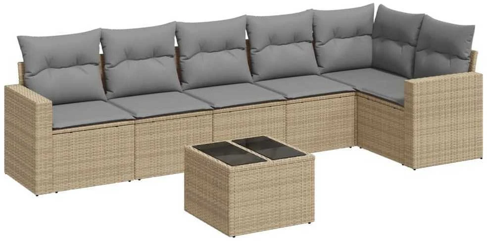 Sofa Sofos komplektas su pagalvėlėmis, 7 dalių, smėlio, poliratanas