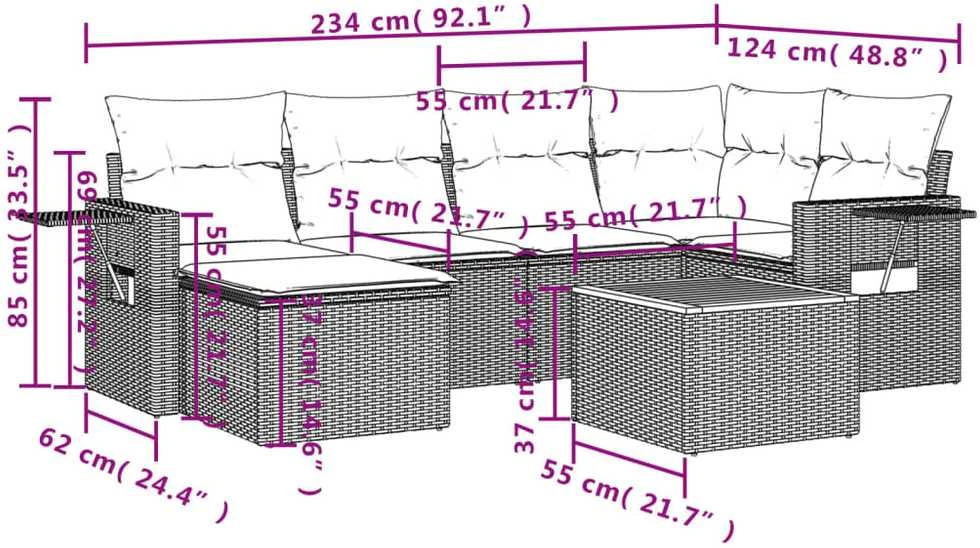 Sofa Sofos komplektas su pagalvėlėmis, 7 dalių, smėlio, poliratanas