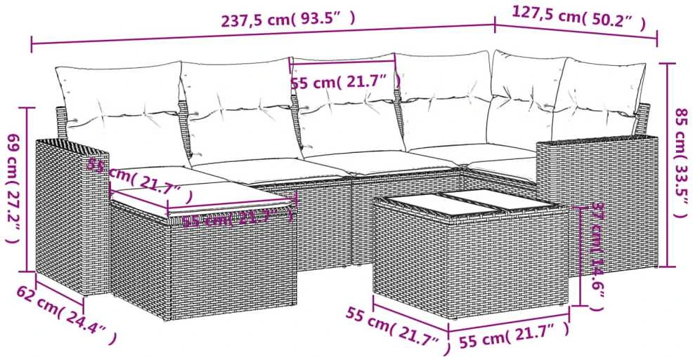 Sofa Sofos komplektas su pagalvėlėmis, 7 dalių, smėlio, poliratanas