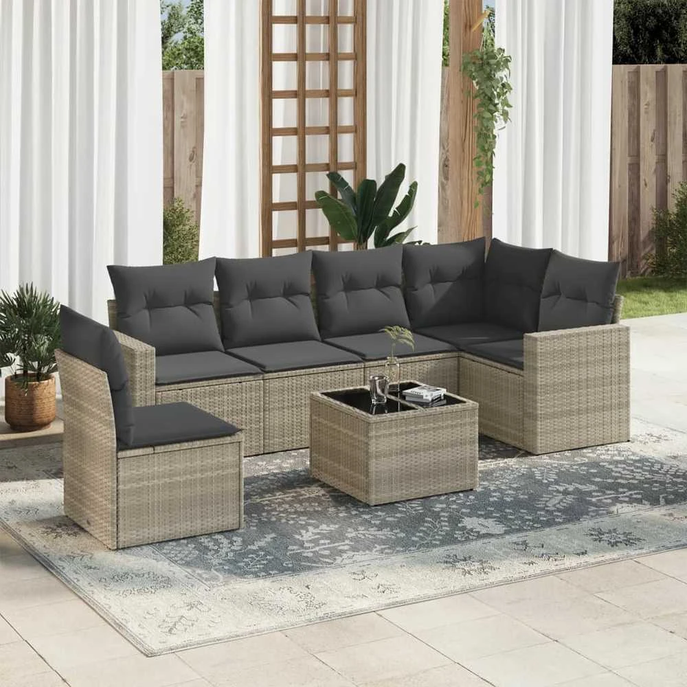 Sofa Sofos komplektas su pagalvėlėmis, 7 dalių, pilkas, poliratanas