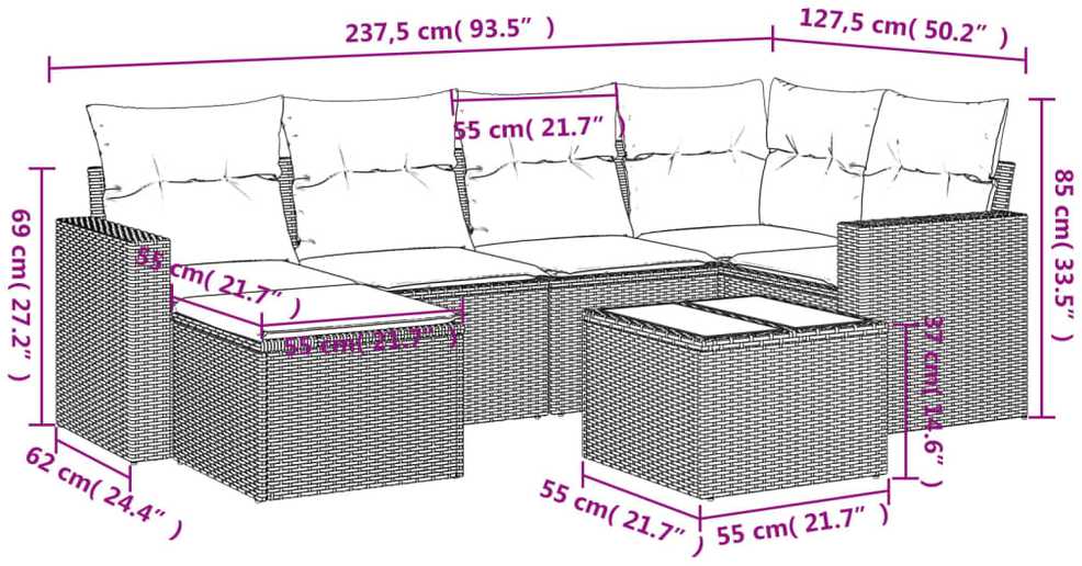 Sofa Sofos komplektas su pagalvėlėmis, 7 dalių, smėlio, poliratanas