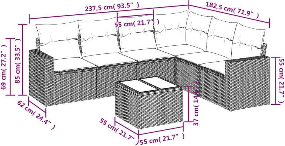Sofa Sofos komplektas su pagalvėlėmis, 7 dalių, smėlio, poliratanas