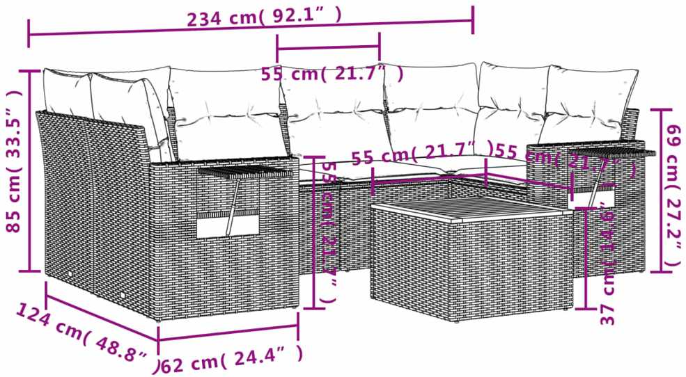 Sofa Sofos komplektas su pagalvėlėmis, 7 dalių, smėlio, poliratanas