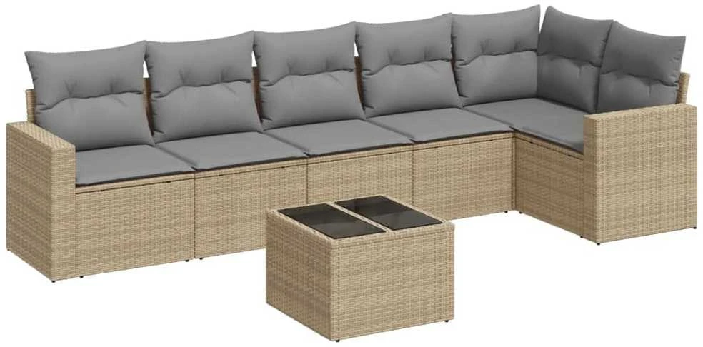 Sofa Sofos komplektas su pagalvėlėmis, 7 dalių, smėlio, poliratanas