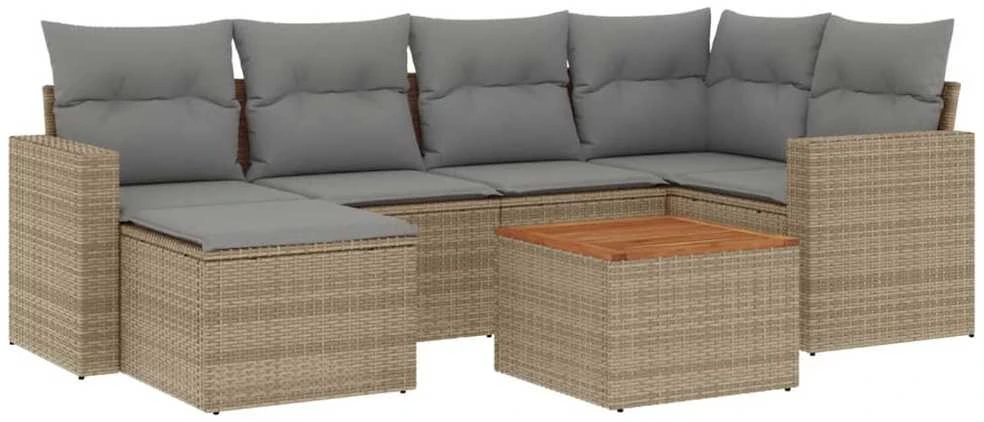 Sofa Sofos komplektas su pagalvėlėmis, 7 dalių, smėlio, poliratanas