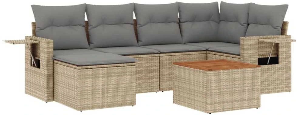 Sofa Sofos komplektas su pagalvėlėmis, 7 dalių, smėlio, poliratanas