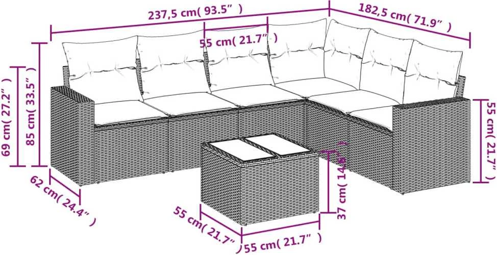 Sofa Sofos komplektas su pagalvėlėmis, 7 dalių, smėlio, poliratanas