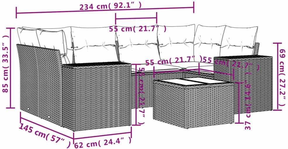 Sofa Sofos komplektas su pagalvėlėmis, 7 dalių, smėlio, poliratanas