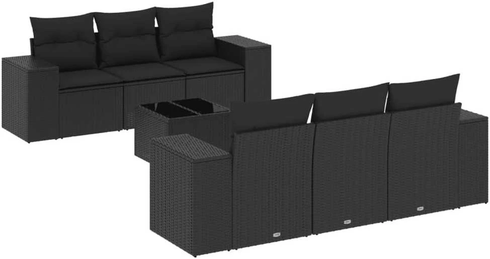 Sofa Sofos komplektas su pagalvėlėmis, 7 dalių, juodas, poliratanas