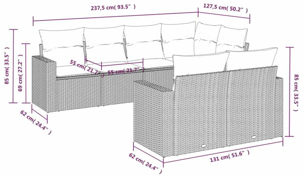 Sofa Sofos komplektas su pagalvėlėmis, 7 dalių, smėlio, poliratanas