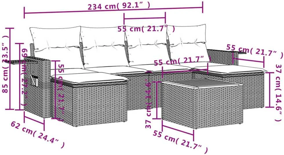Sofa Sofos komplektas su pagalvėlėmis, 7 dalių, smėlio, poliratanas
