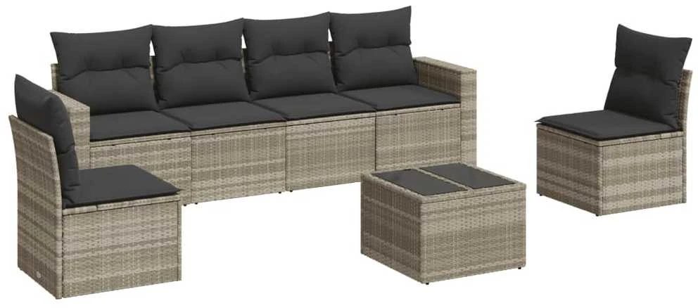 Sofa Sofos komplektas su pagalvėlėmis, 7 dalių, pilkas, poliratanas