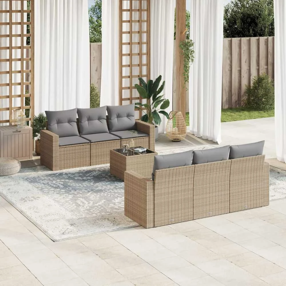 Sofa Sofos komplektas su pagalvėlėmis, 7 dalių, smėlio, poliratanas