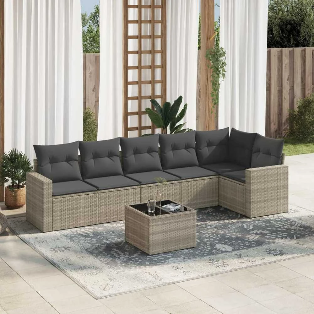 Sofa Sofos komplektas su pagalvėlėmis, 7 dalių, pilkas, poliratanas