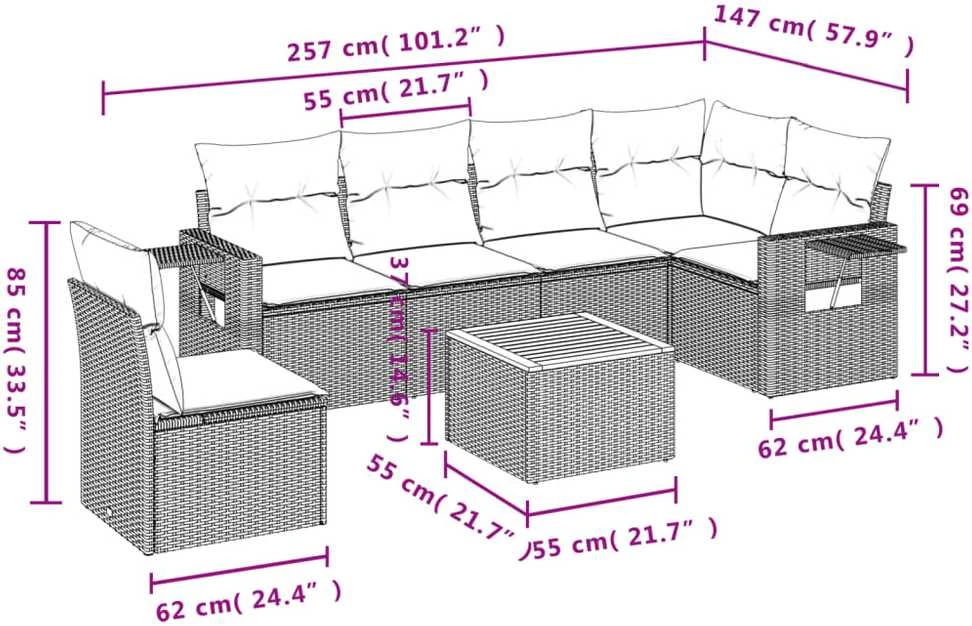 Sofos komplektas su pagalvėlėmis, 7 dalių, juodas, poliratanas