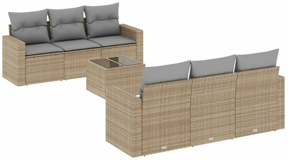 Sofa Sofos komplektas su pagalvėlėmis, 7 dalių, smėlio, poliratanas