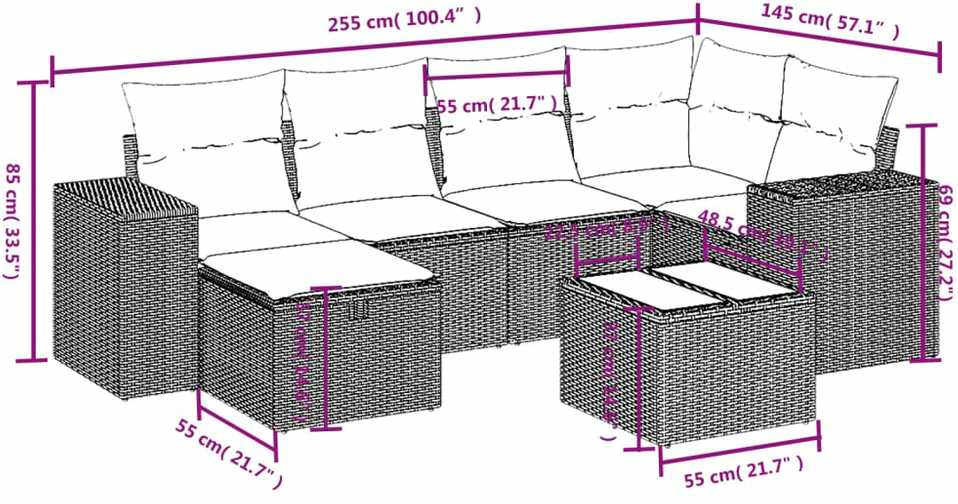 Lauko baldų komplektas Sofos komplektas su pagalvėlėmis, 7 dalių, smėlio, poliratanas