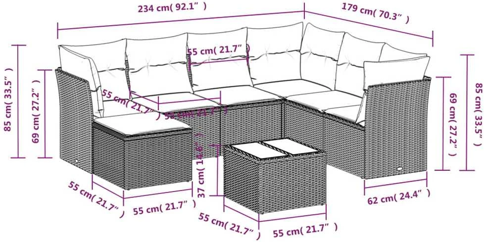 Sofa Sofos komplektas su pagalvėlėmis, 8 dalių, smėlio, poliratanas
