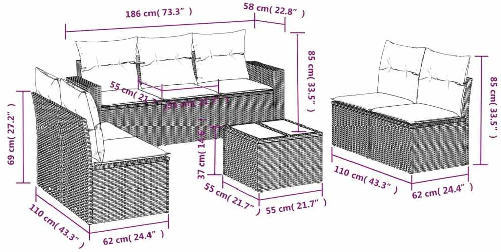 Sofa Sofos komplektas su pagalvėlėmis, 8 dalių, smėlio, poliratanas
