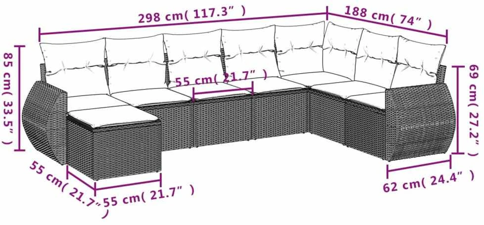 Sofos komplektas su pagalvėlėmis, 8 dalių, juodas, poliratanas