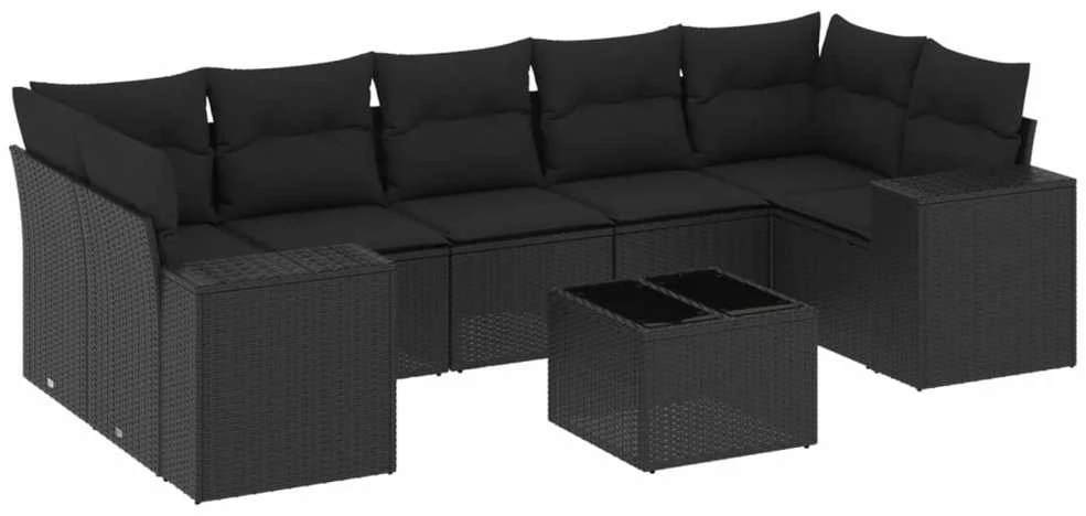 Sofa Sofos komplektas su pagalvėlėmis, 8 dalių, juodas, poliratanas