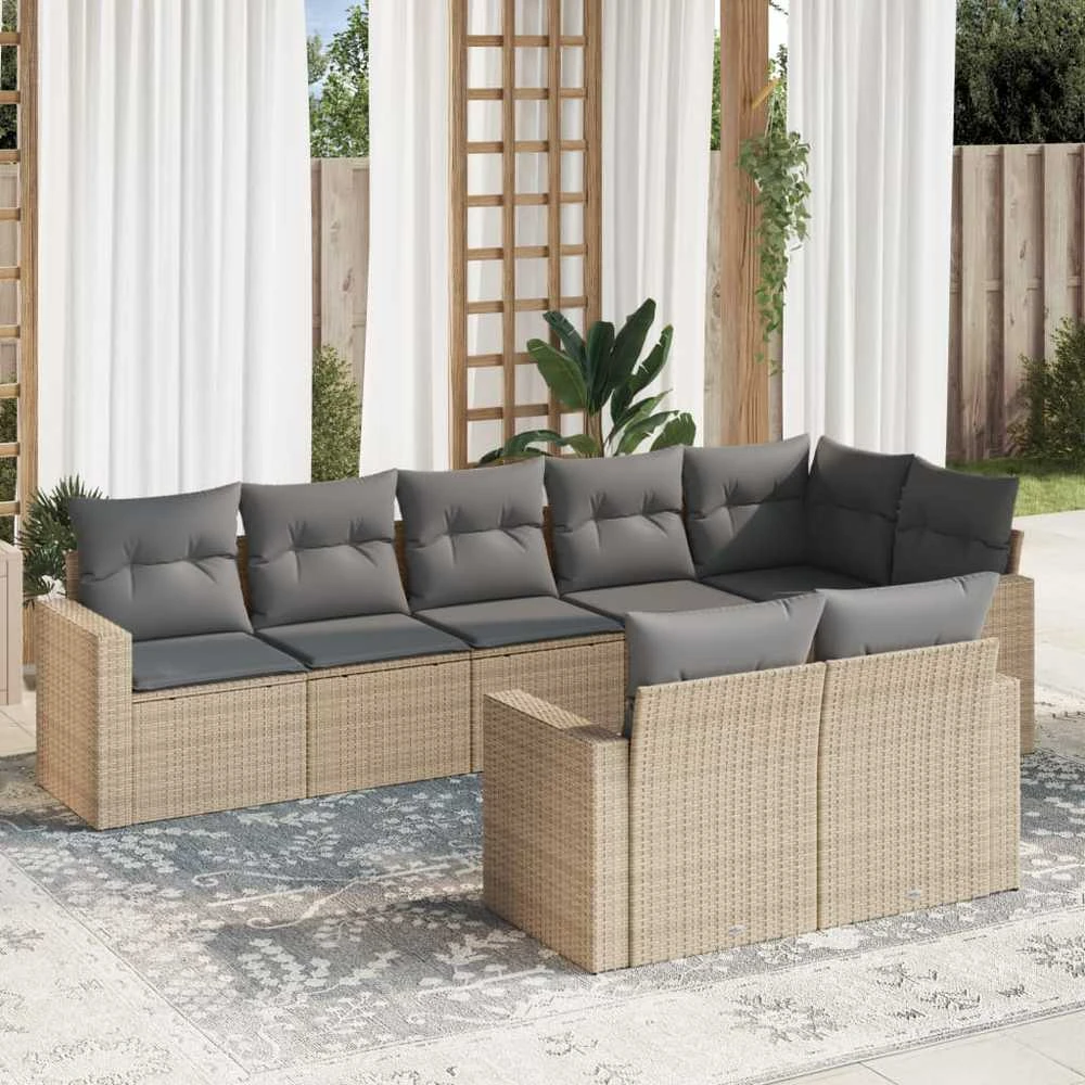 Sofa Sofos komplektas su pagalvėlėmis, 8 dalių, smėlio, poliratanas