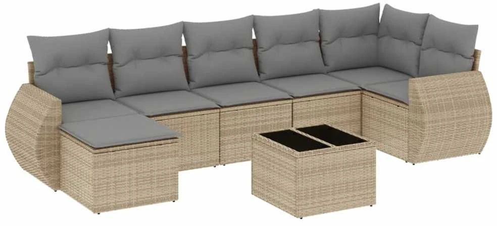 Sofa Sofos komplektas su pagalvėlėmis, 8 dalių, smėlio, poliratanas