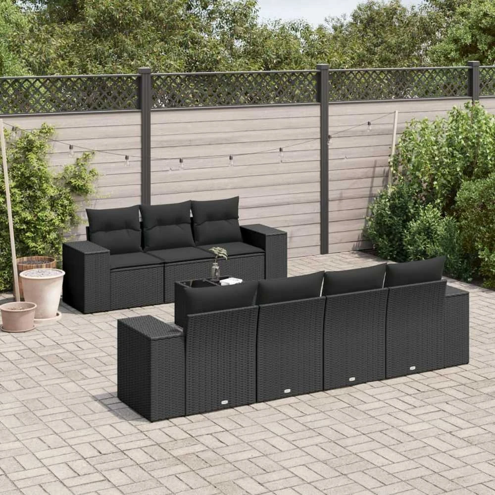 Sofa Sofos komplektas su pagalvėlėmis, 8 dalių, juodas, poliratanas