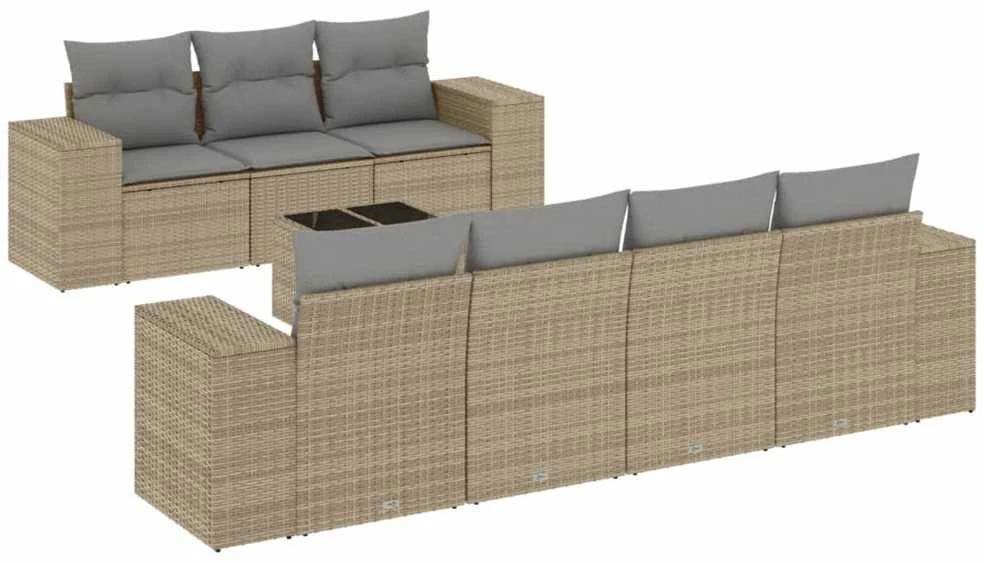 Sofa Sofos komplektas su pagalvėlėmis, 8 dalių, smėlio, poliratanas
