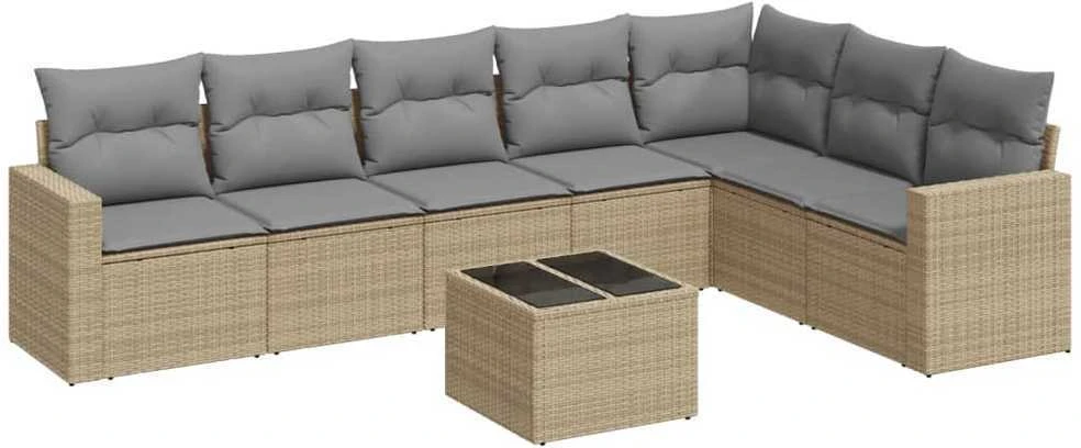 Sofa Sofos komplektas su pagalvėlėmis, 8 dalių, smėlio, poliratanas