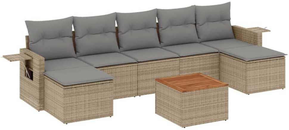 Sofa Sofos komplektas su pagalvėlėmis, 8 dalių, smėlio, poliratanas