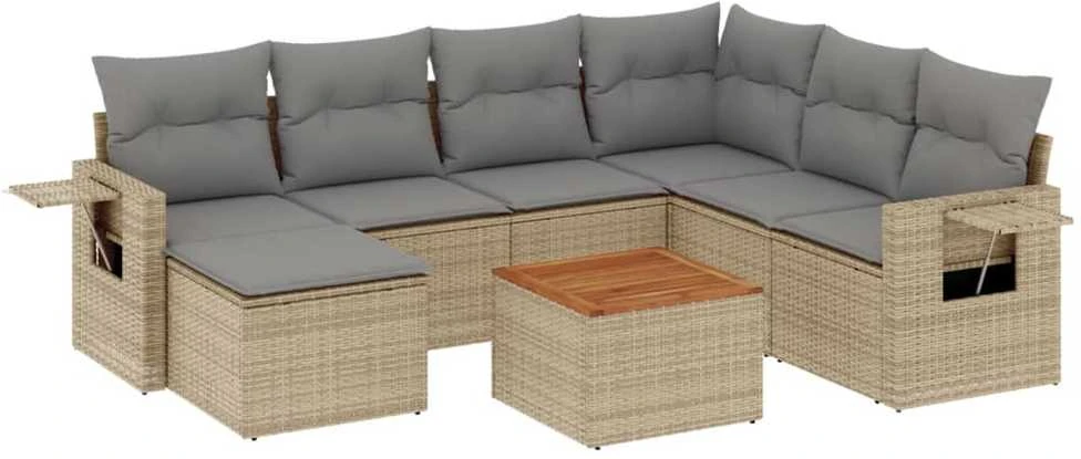Sofa Sofos komplektas su pagalvėlėmis, 8 dalių, smėlio, poliratanas