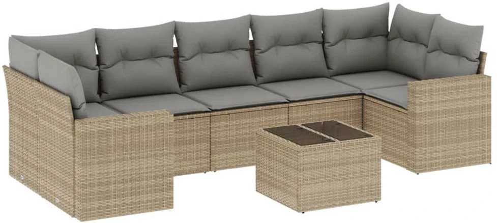 Sofa Sofos komplektas su pagalvėlėmis, 8 dalių, smėlio, poliratanas
