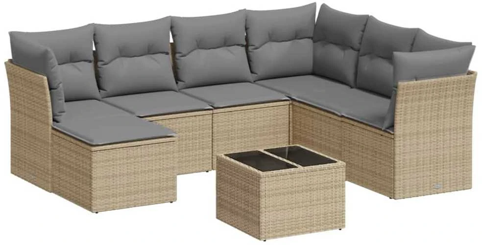 Sofa Sofos komplektas su pagalvėlėmis, 8 dalių, smėlio, poliratanas