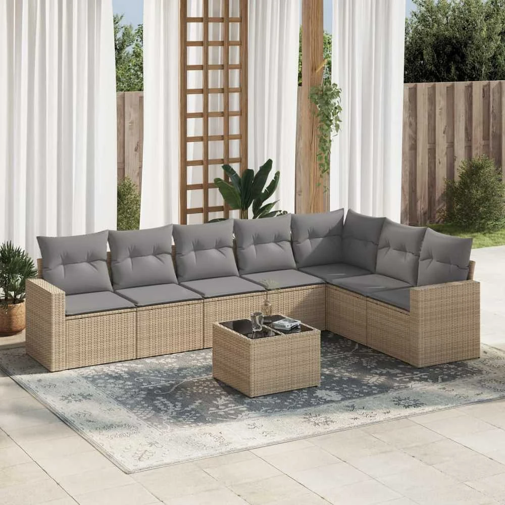 Sofa Sofos komplektas su pagalvėlėmis, 8 dalių, smėlio, poliratanas