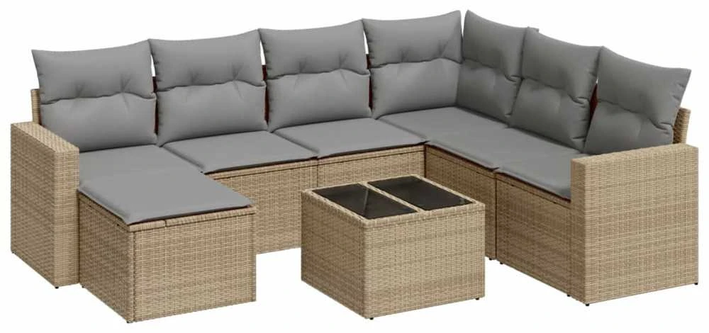 Sofa Sofos komplektas su pagalvėlėmis, 8 dalių, smėlio, poliratanas