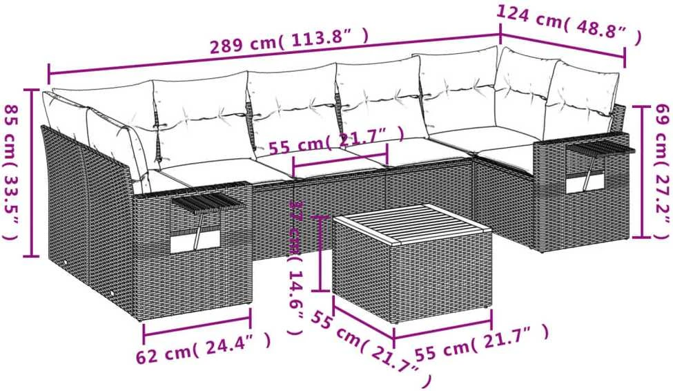 Sofa Sofos komplektas su pagalvėlėmis, 8 dalių, smėlio, poliratanas