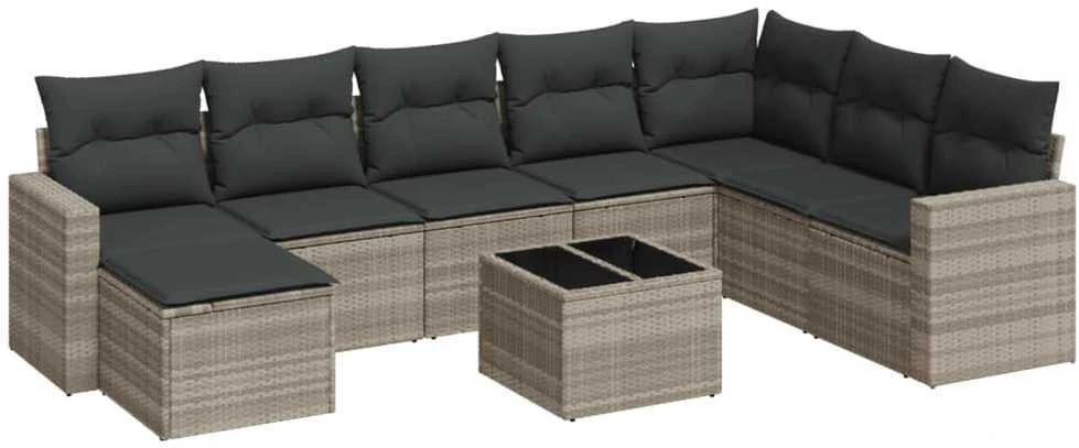 Sofa Sofos komplektas su pagalvėlėmis, 9 dalių, pilkas, poliratanas
