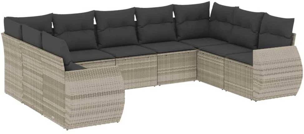 Sofa Sofos komplektas su pagalvėlėmis, 9 dalių, pilkas, poliratanas