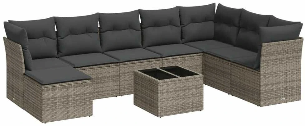 Sofa Sofos komplektas su pagalvėlėmis, 9 dalių, pilkas, poliratanas