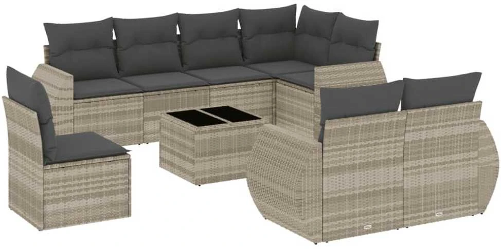 Sofa Sofos komplektas su pagalvėlėmis, 9 dalių, pilkas, poliratanas
