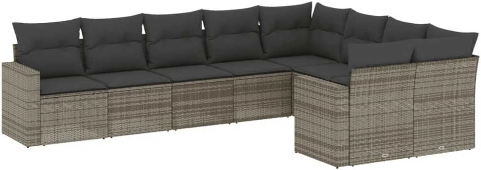 Sofa Sofos komplektas su pagalvėlėmis, 9 dalių, pilkas, poliratanas