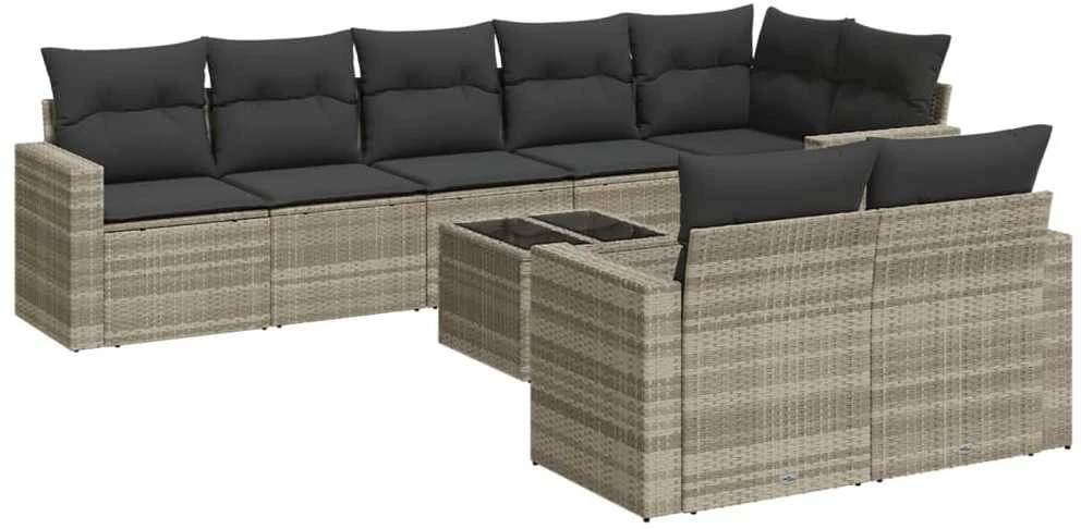 Sofa Sofos komplektas su pagalvėlėmis, 9 dalių, pilkas, poliratanas