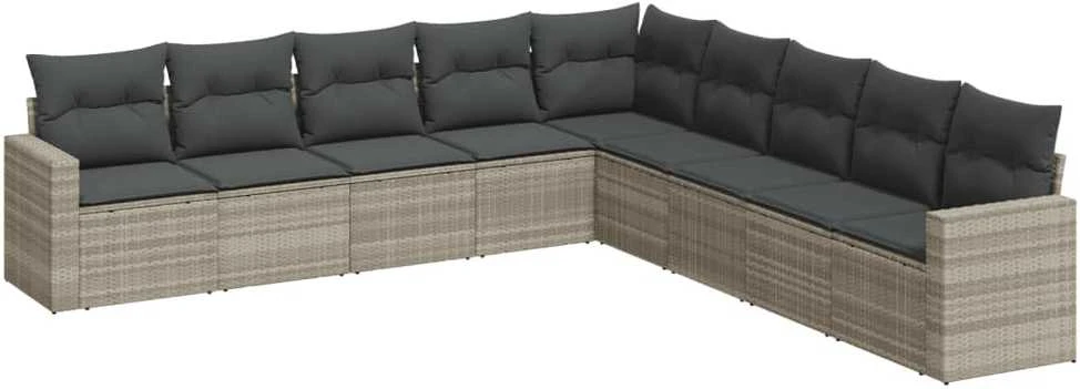 Sofa Sofos komplektas su pagalvėlėmis, 9 dalių, pilkas, poliratanas
