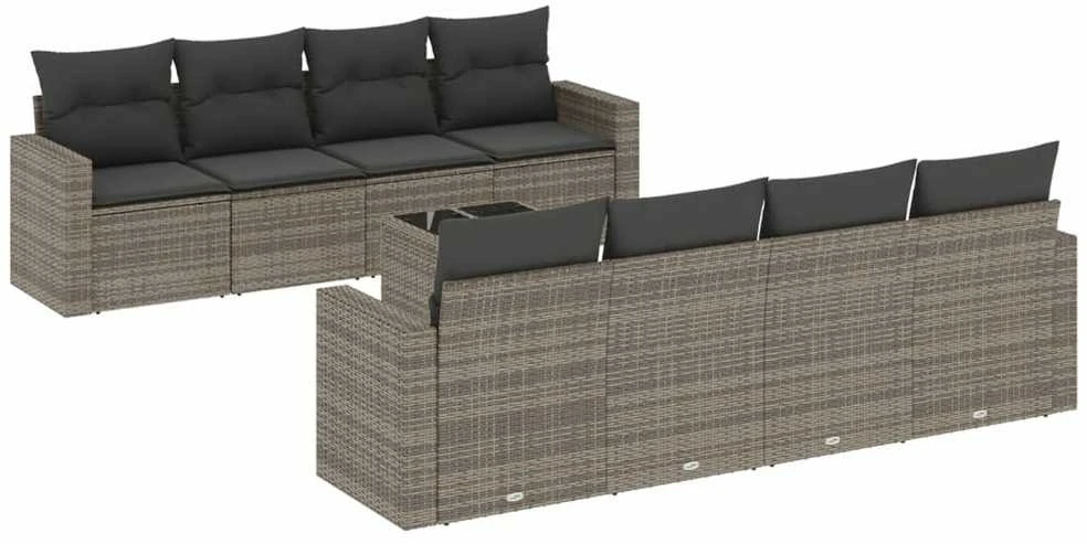 Sofa Sofos komplektas su pagalvėlėmis, 9 dalių, pilkas, poliratanas