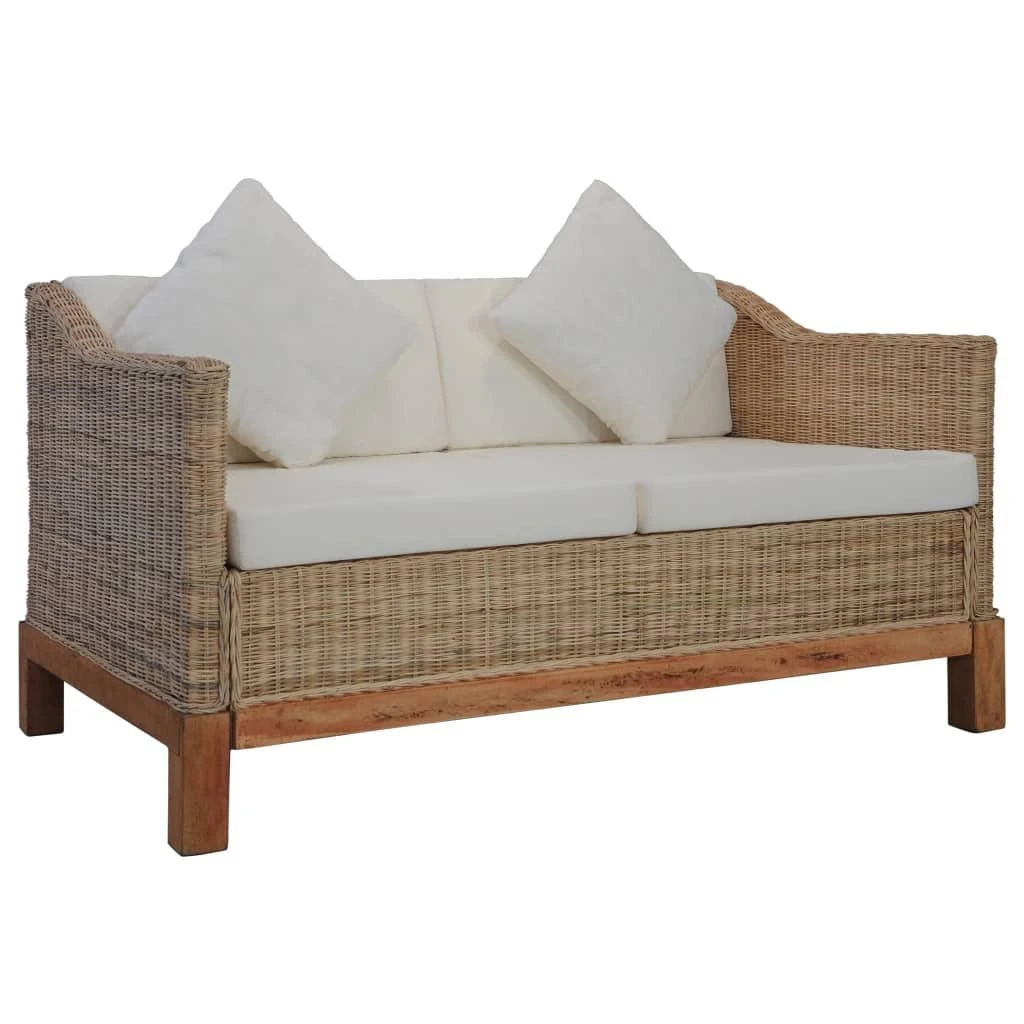 Sofa Sofų komplektas su pagalvėlėmis, 3 d., natūralus ratanas