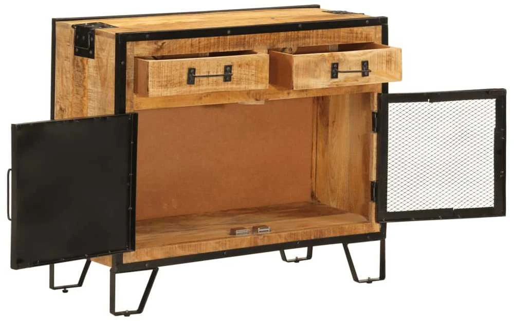 Šoninė spintelė, 80x31x66cm, neapdorotas mango masyvas/metalas