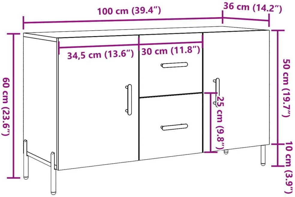 Šoninė spintelė, artisano ąžuolo, 100x36x60cm, apdirbta mediena